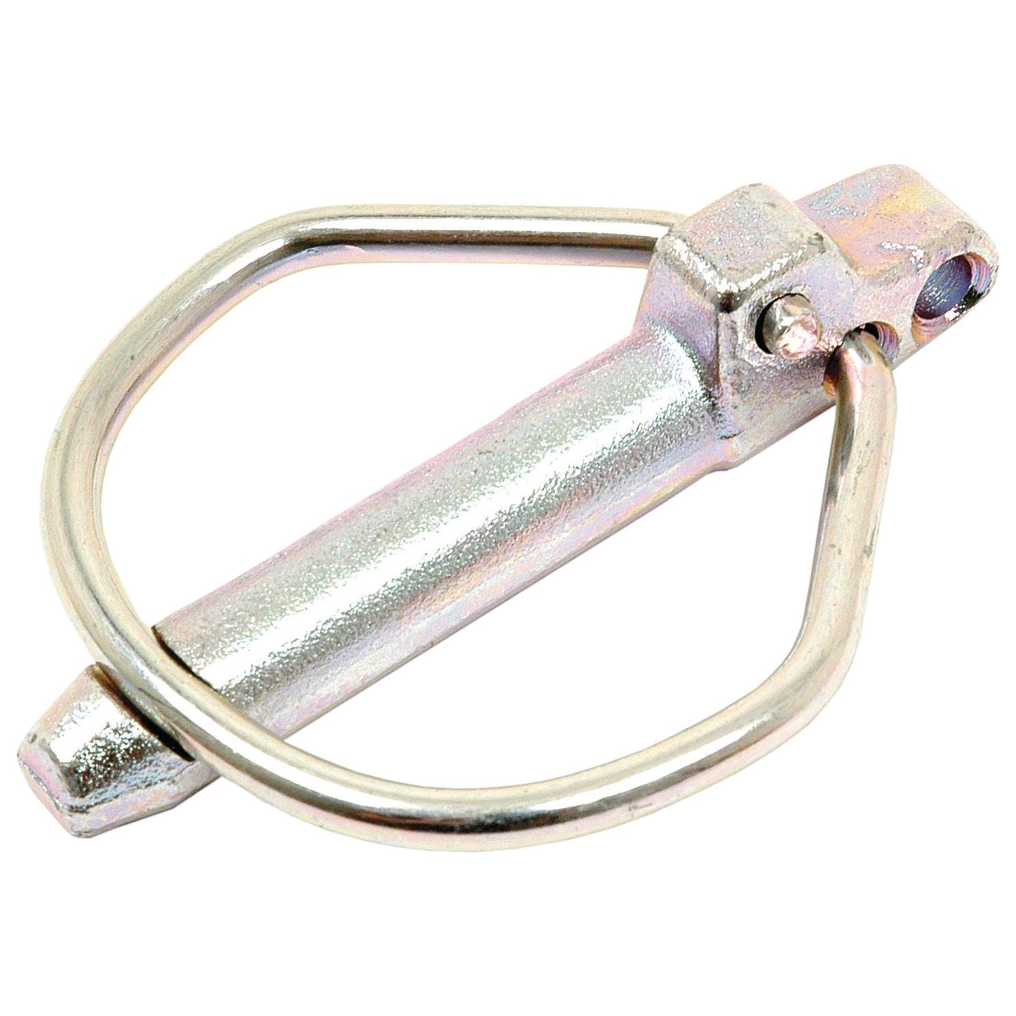 The Sparex Rűbig Safety Linch Pin (Pin Ø11.5mm x 46mm, Sparex Part No. S.31383) is a standard duty metal safety pin featuring a round, spring-loaded clip attached to a cylindrical pin, designed for securing and fastening objects.