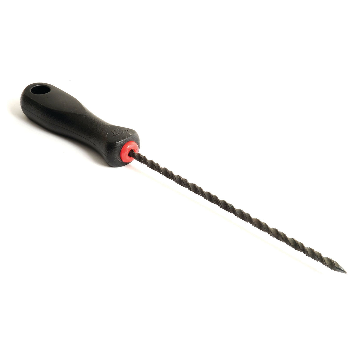 The Sparex Hand Rasp EM, Ø: 6.5mm (Sparex Part No.S.31598), features a black handle, long twisted metal rod, and pointed tip, making it an essential tool for cleaning or reaming tasks with precision.