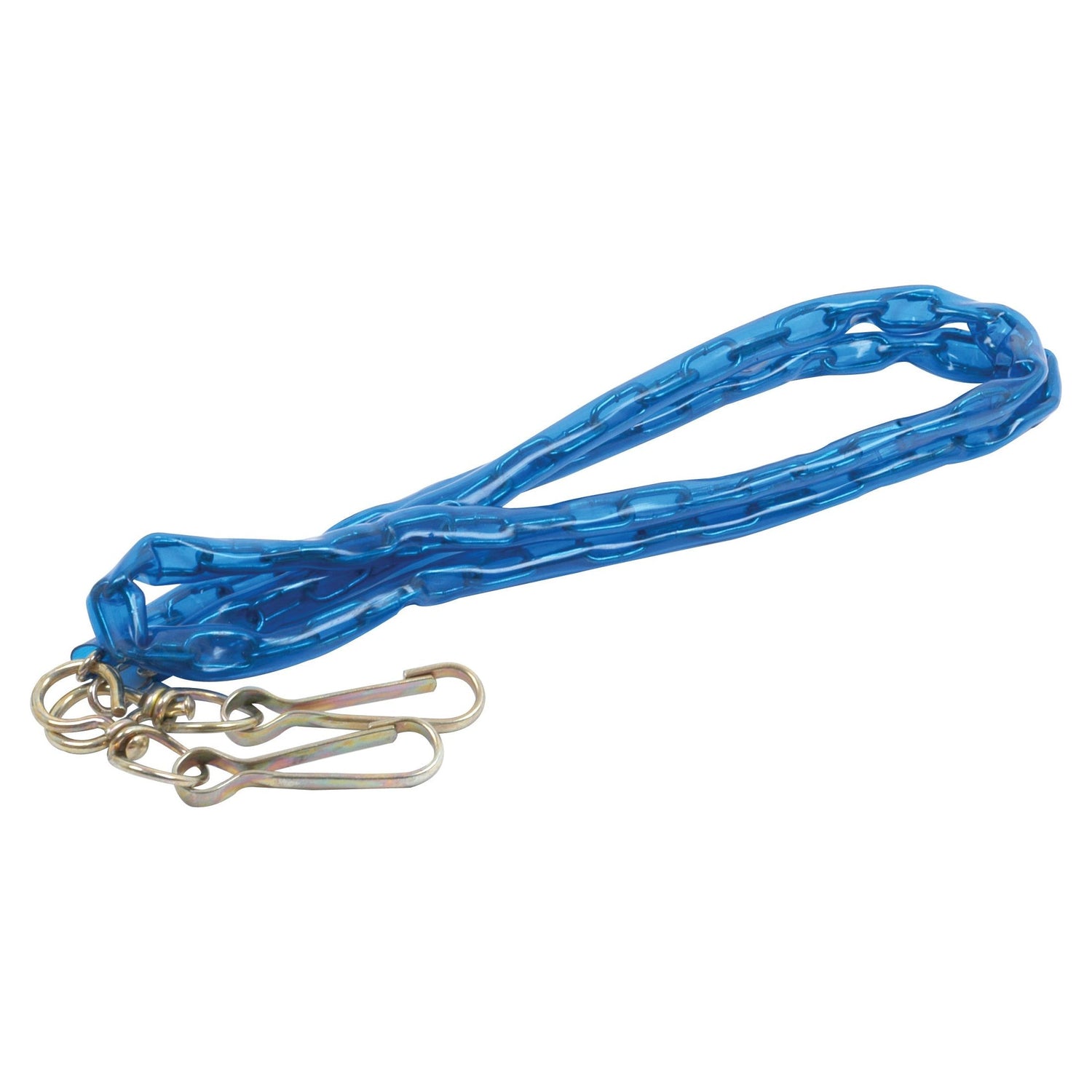 The Top Link Hook Release Cord from Sparex, measuring 1.5 meters in length and identified by Sparex Part No. S.33017, features a blue plastic chain link with metal hooks on one end, making it perfect for compatible use with Landini machinery.
