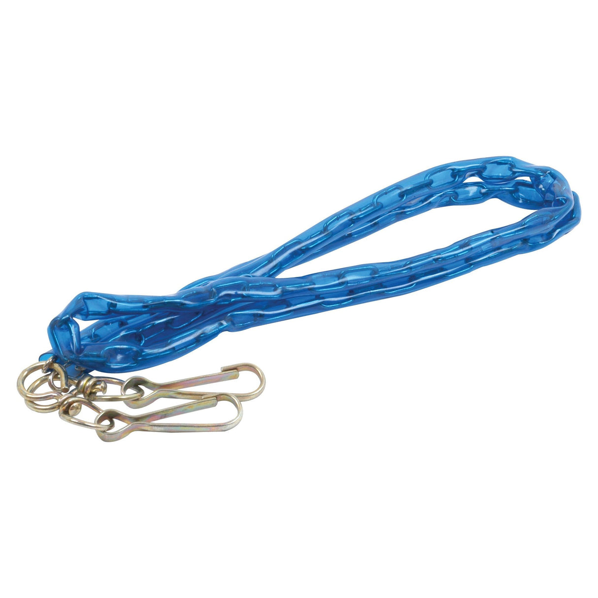 The Top Link Hook Release Cord from Sparex, measuring 1.5 meters in length and identified by Sparex Part No. S.33017, features a blue plastic chain link with metal hooks on one end, making it perfect for compatible use with Landini machinery.