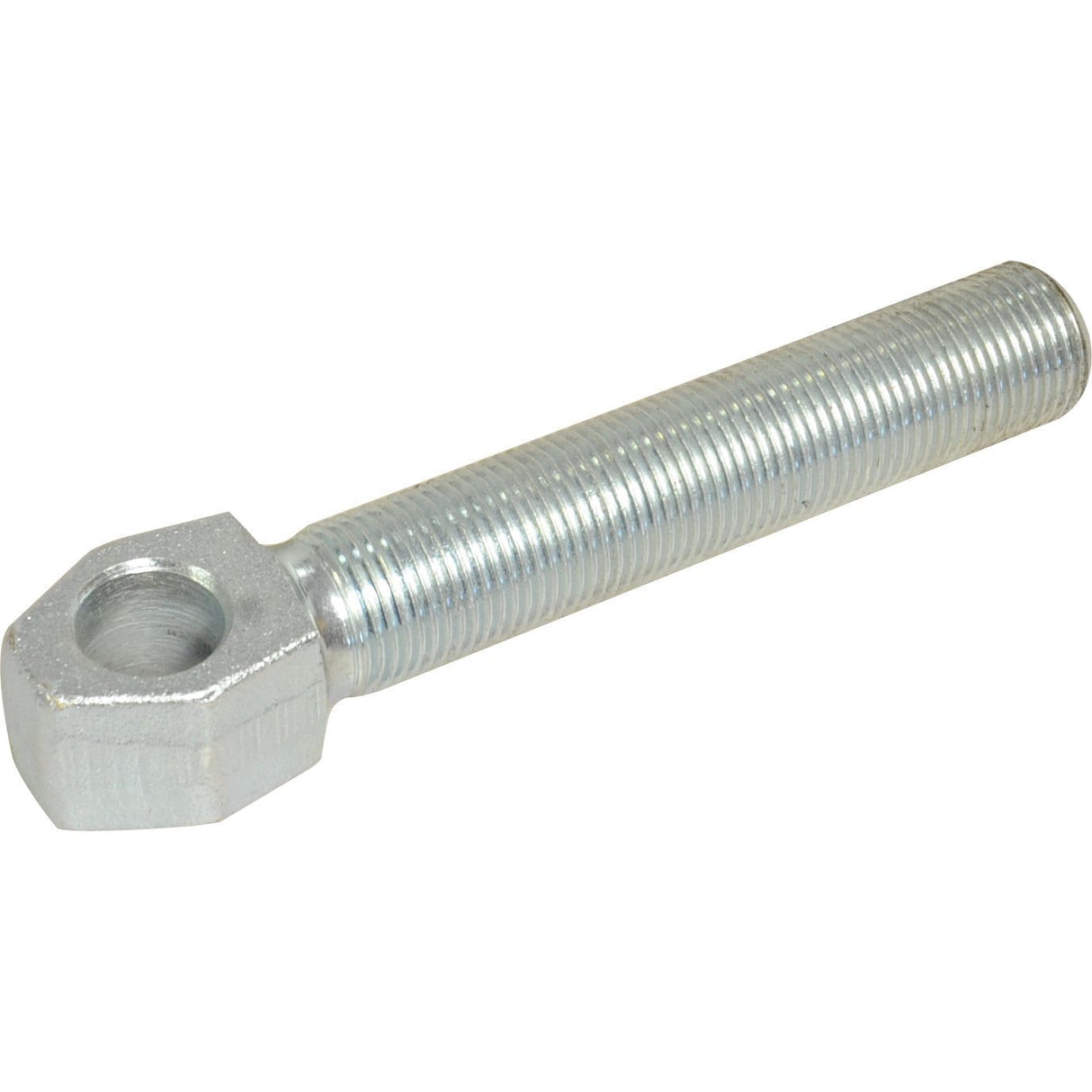 A product from the brand Sparex, the Top Link Threaded Eye (Sparex Part No. S.33198), is a metal bolt with a hexagonal head and a threaded shaft (Thread size M36x3 and Thread length 185mm), featuring an eye-shaped hole at the top with a diameter of 28mm.