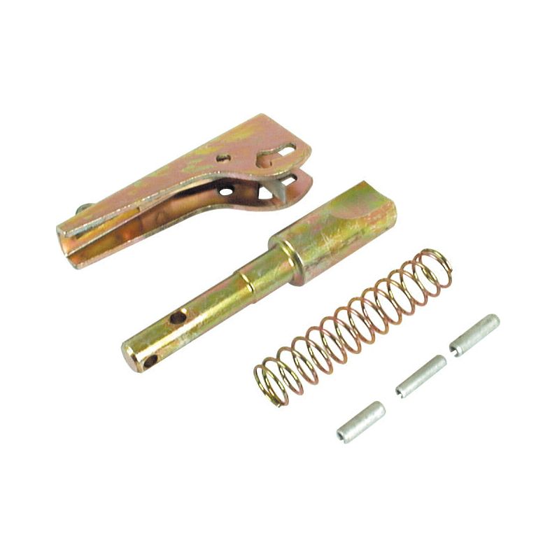 A collection of metal hardware components, including a clamp, rod, spring, and three small cylindrical pins displayed against a white background. This Top Link Hook Repair Kit (Cat. 3), featuring Sparex Part No. S.33202 from the renowned brand Sparex, is part of CBM Category's premium selection.
