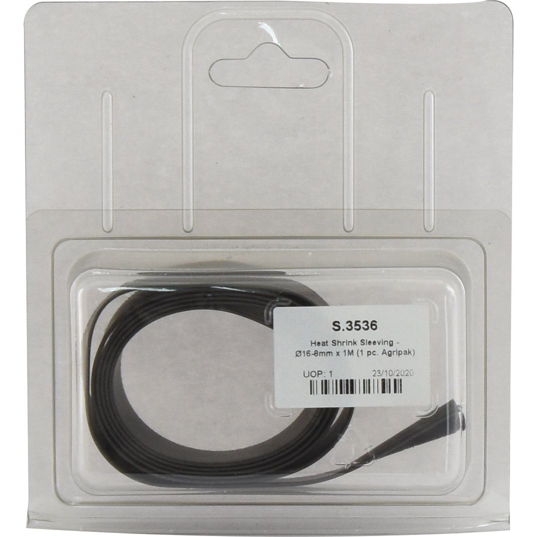 Heat Shrink Sleeving - Ø16-8mm x 1M (1 pc. Agripak) by Sparex, Part No.S.3536, displayed in transparent plastic packaging with visible product details.