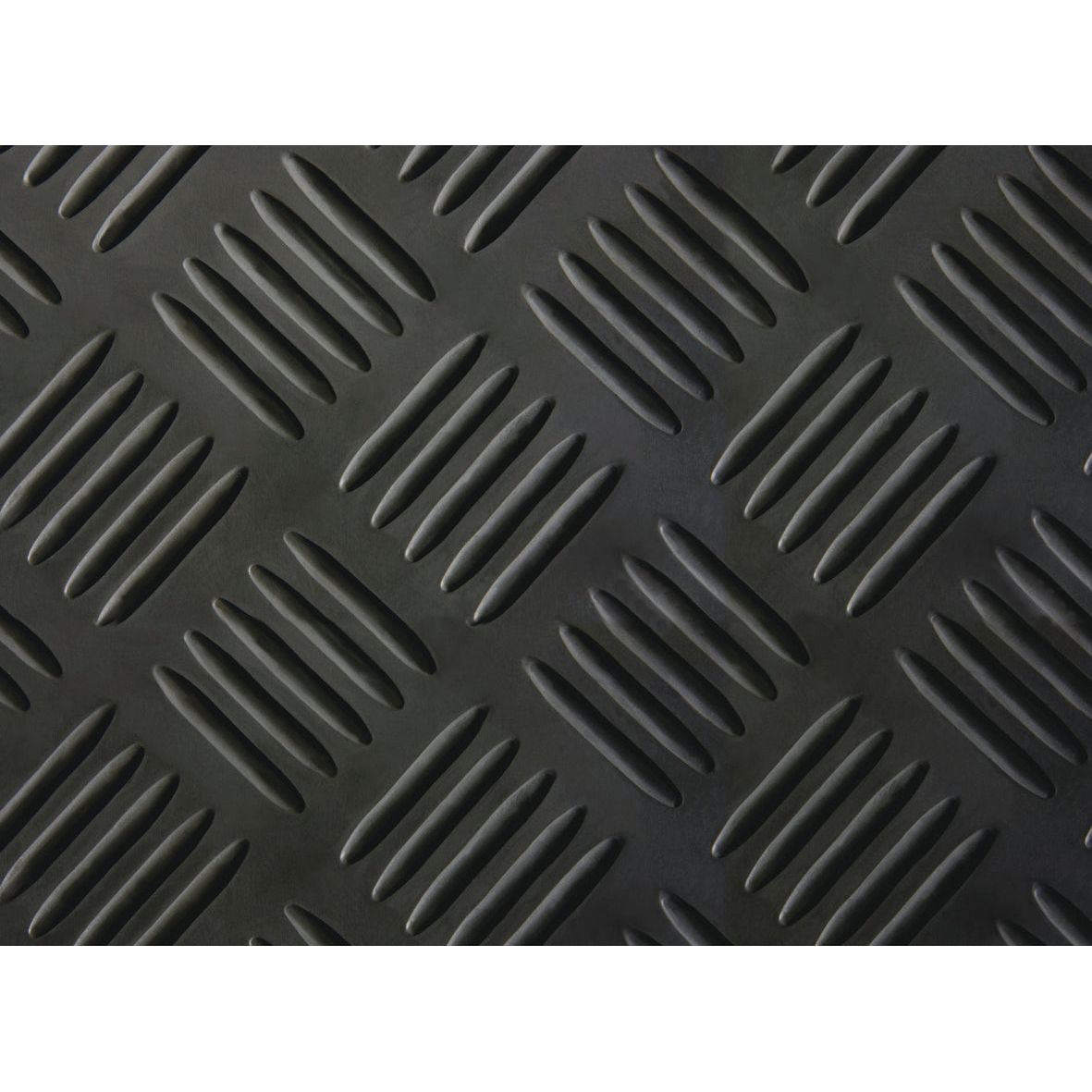 Close-up of a black metal surface with a raised diamond plate pattern consisting of parallel lines and the Sparex logo embossed, featuring the Mat 1m x 1.4m - S.35474.