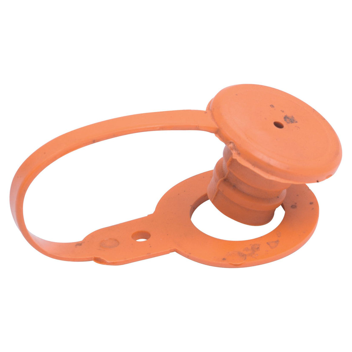 The Sparex Dust Cap Orange PVC (S.3851) is designed to snugly fit over 3/8" male coupling connectors and features an attached ring for secure placement.