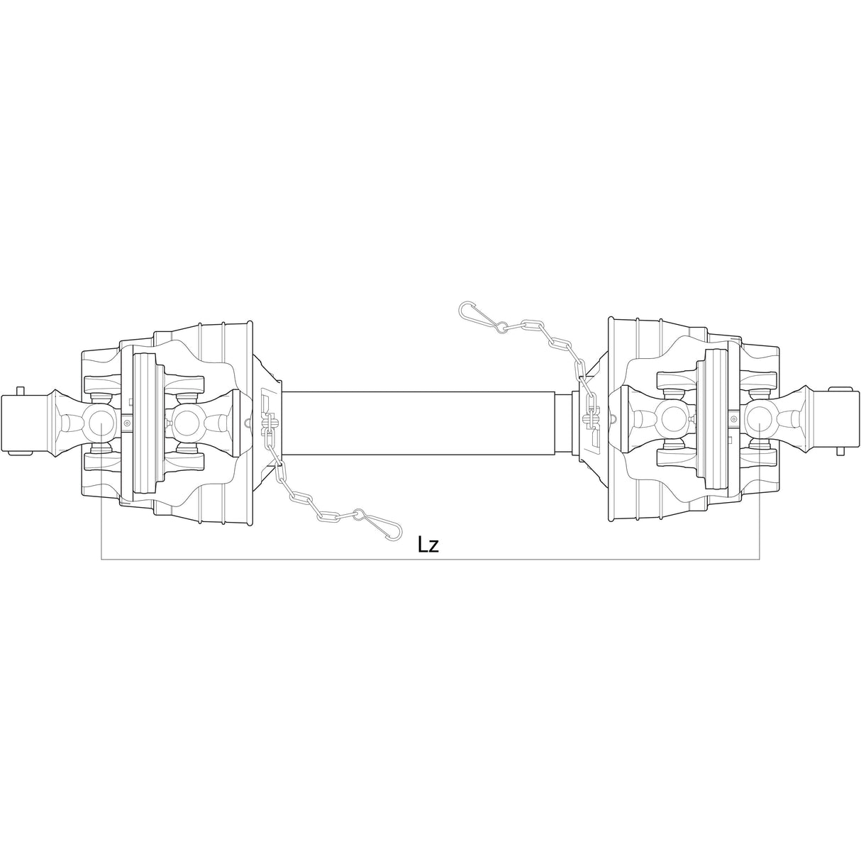 PTO Shaft - EUCV Wide Angle - Both Ends, (Lz) Length: 1210mm, 1 3/8'' x 6 Spline 80&deg; W.A. to 1 3/8'' x 6 Spline 80&deg; W.A.
 - S.39031 - Farming Parts