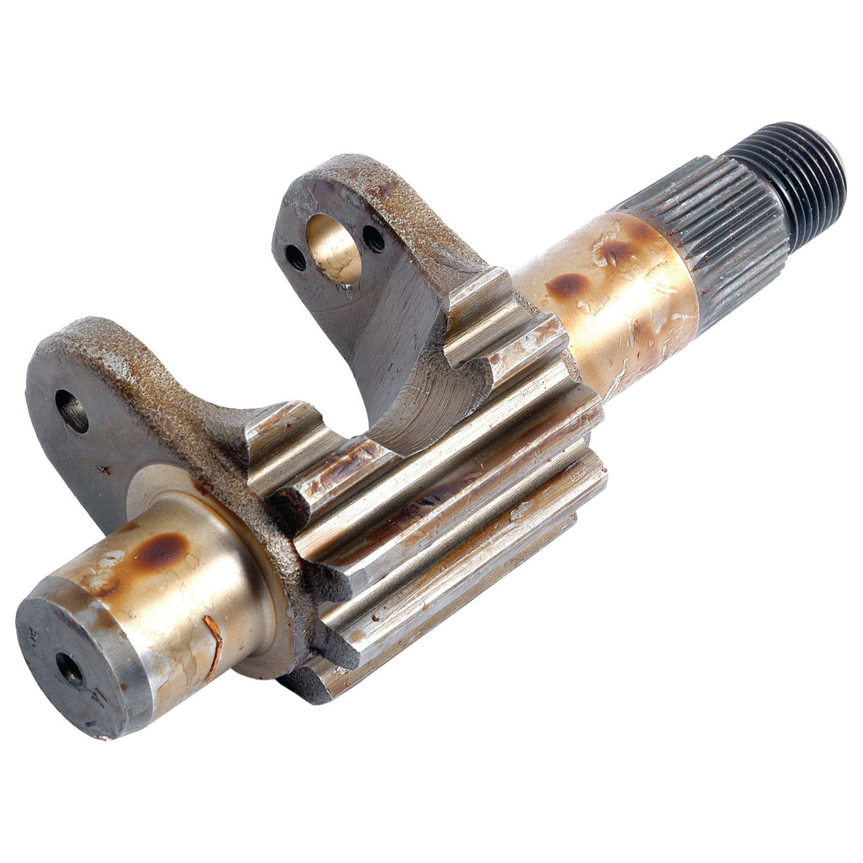 A Sparex Rocker Shaft (Part No. S.40281) featuring a splined shaft and gear-like elements with visible wear and rust spots, compatible with Massey Ferguson models.