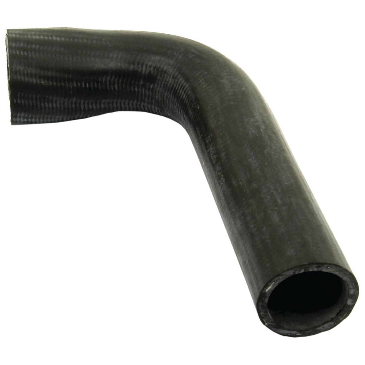 A black, L-shaped rubber hose from the Sparex brand is depicted against a plain white background. This Top Hose, with an inner diameter of 38.5mm at the smaller end and 46mm at the larger end (Sparex Part No.S.41826), is accompanied by a durable Hose clip for secure attachment.