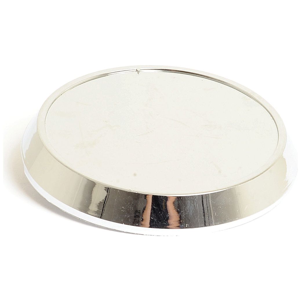 Featuring a round, reflective, silver-colored metal design with a flat top and slightly raised edges, the Medallion Back Plate (Sparex Part No. S.42179) by Sparex is perfectly suited for the Massey Ferguson 135.