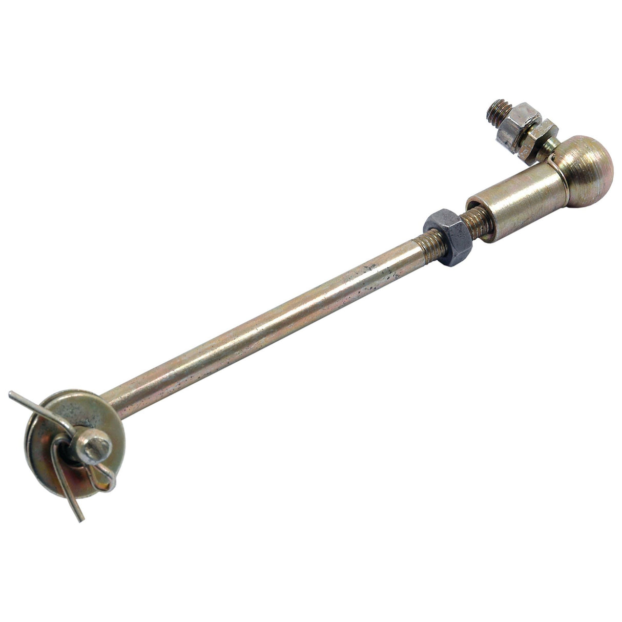 Throttle Linkage Kit | Sparex Part No.S.42875 by Sparex includes a metal rod with threaded ends, a ball joint, and nuts, featuring a 1/4'' thread for universal fitting on Massey Ferguson models.