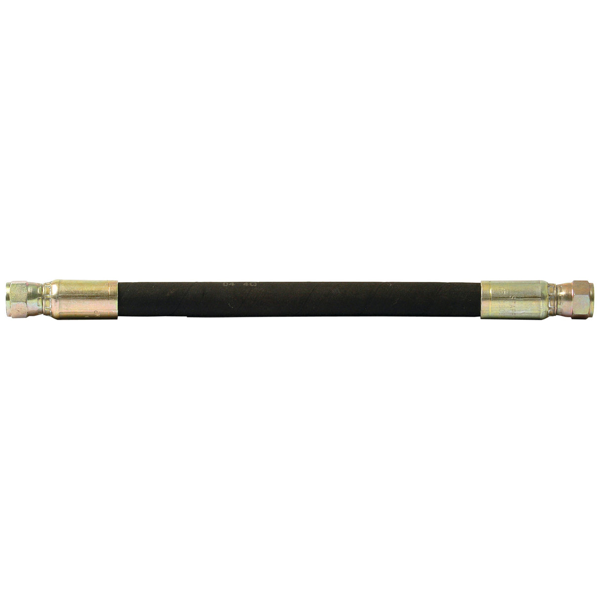 The Steering Hose Assembly 2WD - 550mm (LH), Sparex Part No. S.43116, by Sparex, is an industrial hose with metal fittings on both ends, designed for fluid transfer and perfect for use as a Steering Hose Assembly for Massey Ferguson 2WD tractors.