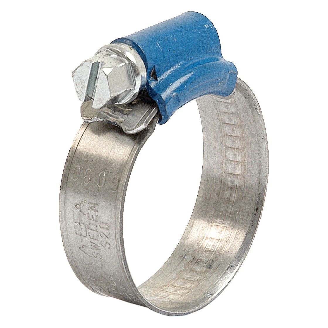 The Sparex Hose Clip (Sparex Part No. S.4327), designed to fit hoses with a diameter range of 22mm to 32mm, features a blue screw-adjustable metal worm drive mechanism for secure tightening. Made from galvanized steel, this clip offers excellent durability and rust resistance, making it ideal for securing hoses to fittings.