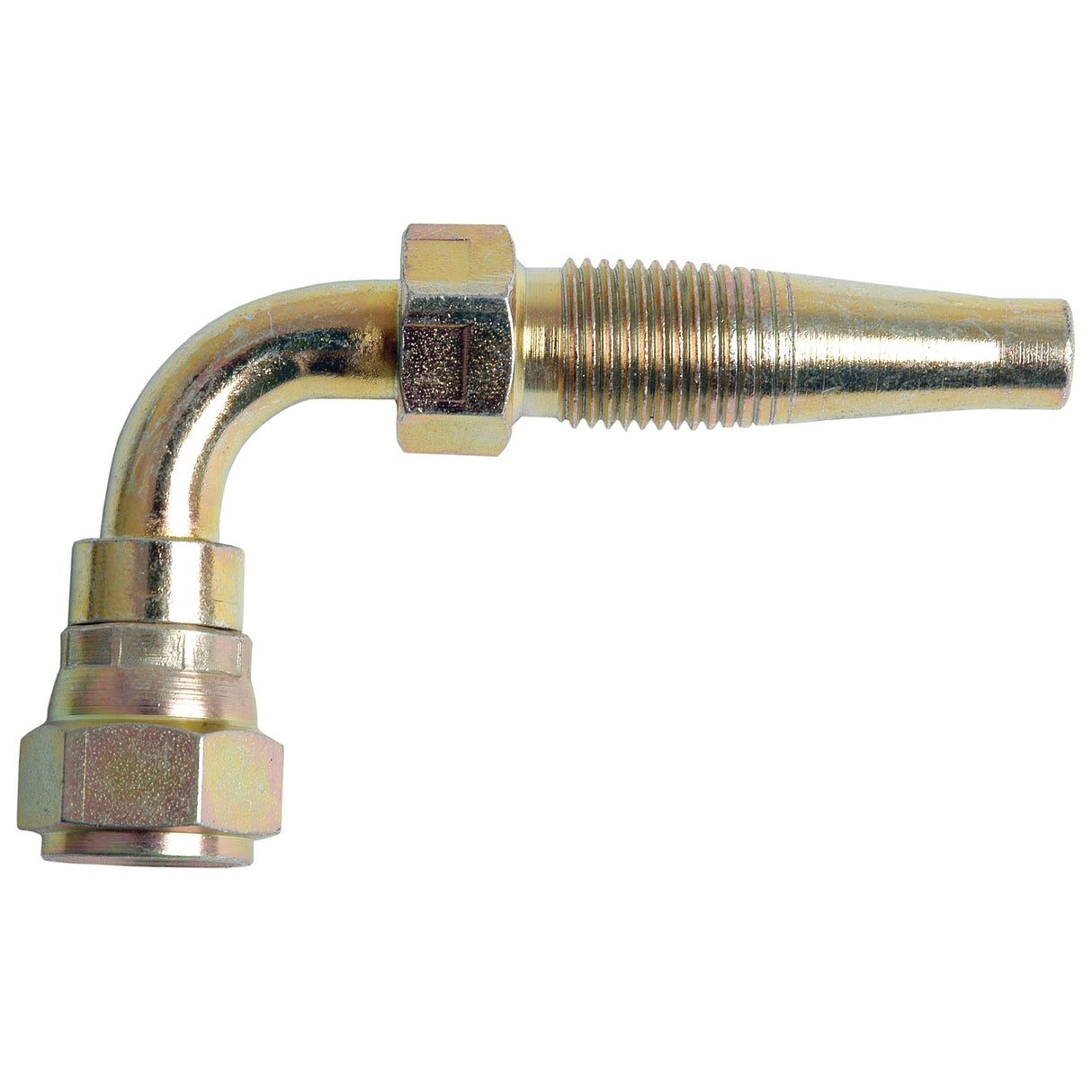The Sparex Hydraulic 2-Piece Re-usable Coupling insert features a 90-degree female elbow designed for a 3/8" hose and a 9/16" UNF connection. Commonly used in plumbing or hydraulic systems, this fitting ensures secure hose connections. Known as Sparex Part No.S.4770, it is suitable for applications requiring durable brass hose fittings.