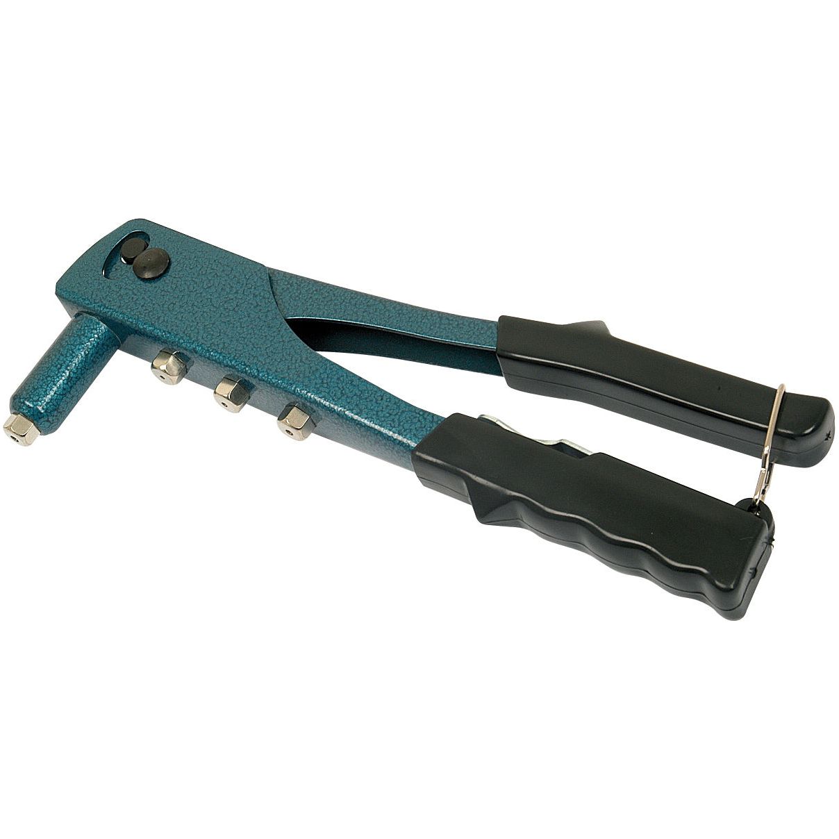 Hand Riveter | Sparex Part No. S.4801, from the brand Sparex, features a blue and black body with a long handle and multiple nozzle attachments for different rivet sizes, including 4.8mm Ø Rivets.