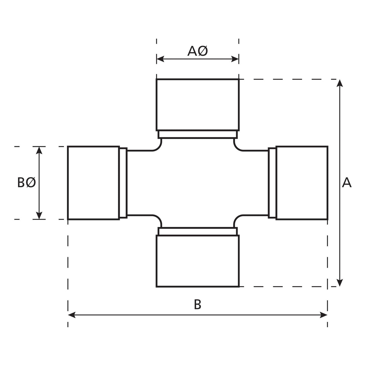 Technical drawing of the Weasler Universal Joint - 24 x 61 & 22 x 76mm (Standard Duty) by Sparex. The connector has measurements for outer diameter (AØ), inner diameter (BØ), length (B), and height (A).
