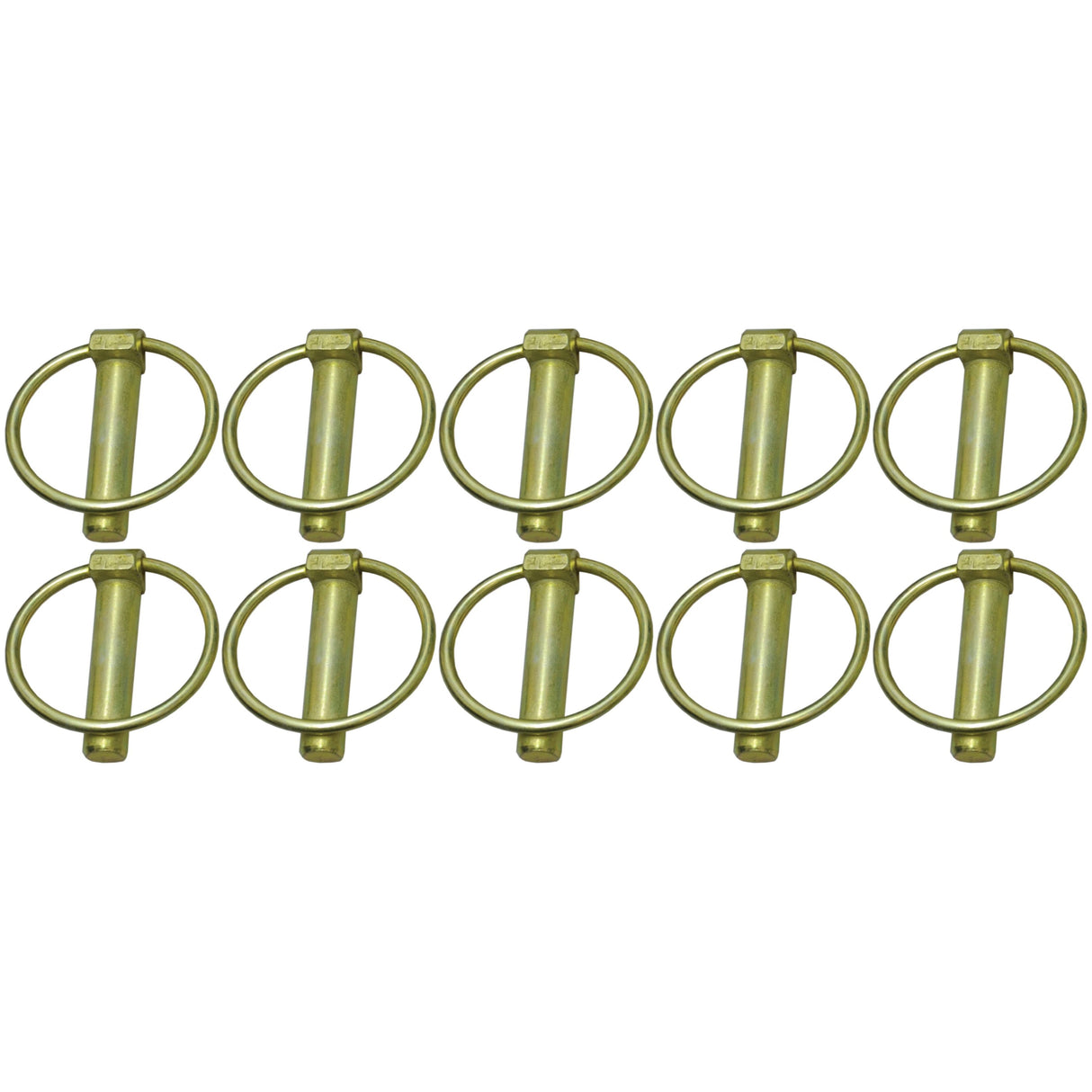 A set of ten Sparex Round Linch Pins, each with a pin diameter of 11mm and a length of 44.5mm (Agripak - Sparex Part No.S.5206), organized in two rows of five, ideal for standard-duty applications.