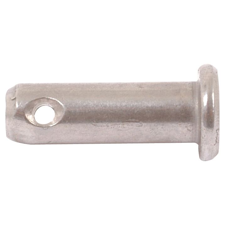 A close-up image of the Metric Clevis Pin ØM5.0mm x 12mm | Sparex Part No.S.52334, featuring a hole near one end and a flanged head on the other.