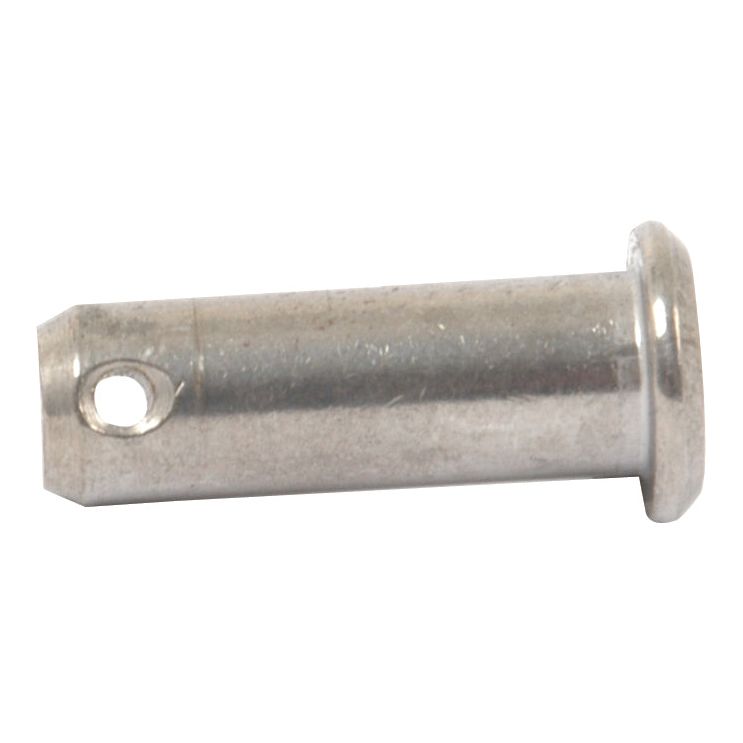 A cylindrical metal pin, known as the Metric Clevis Pin ØM8.0mm x 18.7mm from Sparex (Part No. S.52336), features a small hole near one end and a wider, flat head at the other end. The pin measures 18.7mm in length and has a diameter of M8.0mm.