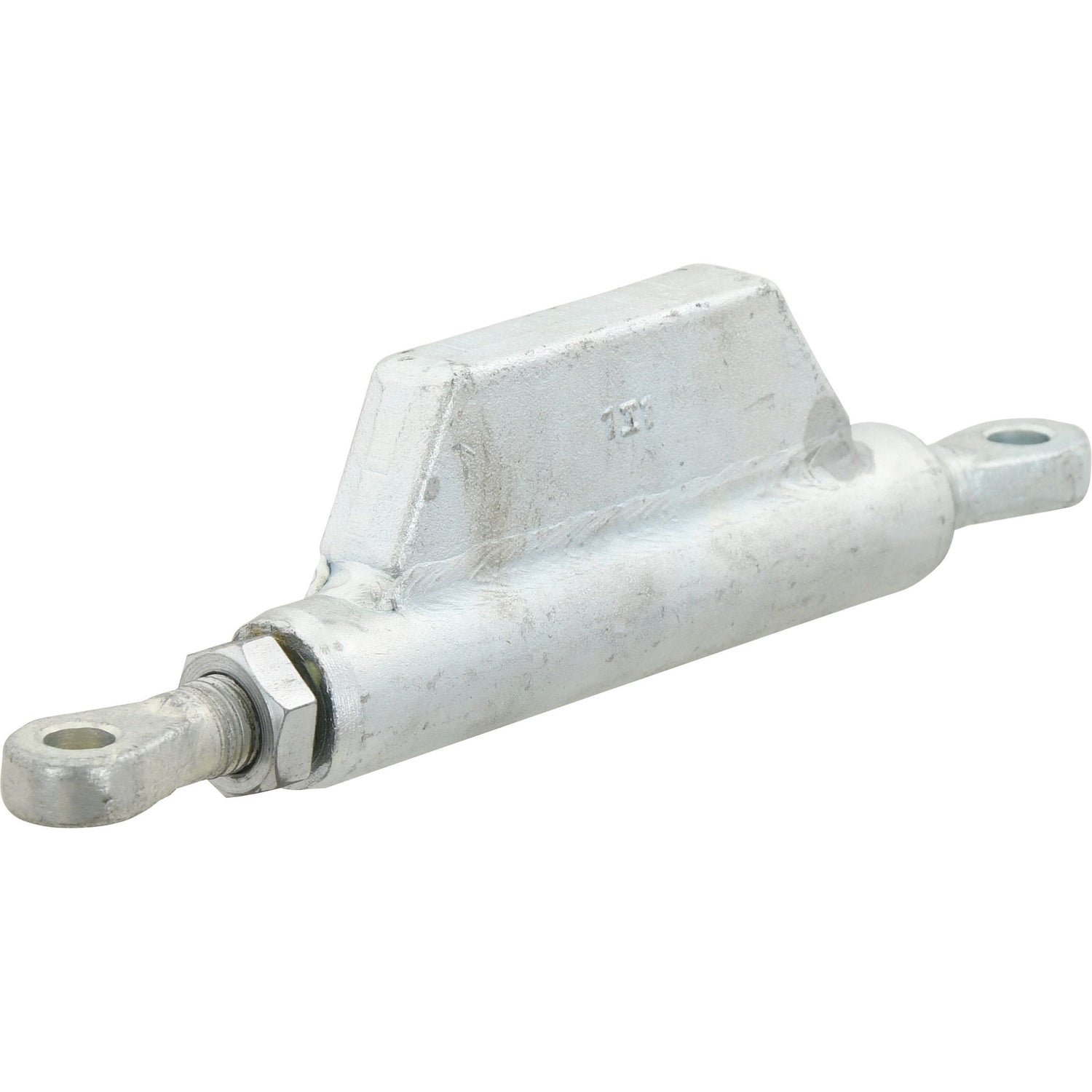 A Sparex Stabiliser Turnbuckle Assembly (Sparex Part No.S.5258) featuring a cylindrical metal mechanical component with a minimum length of 270mm and a maximum length of 370mm, including two mounting holes at each end and a block-like structure on top.