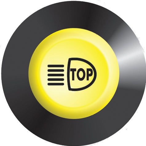 The Head Light Switch (Sparex Part No. S.52956) by Sparex is a circular black and yellow button featuring the word "TOP" and a headlight symbol, likely indicating the head light switch feature in a Fendt vehicle.