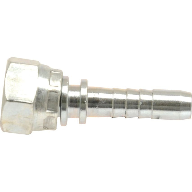 The Sparex Dicsa BSP 60° Hose Insert (Sparex Part No. S.53042) features a hexagonal cap on one end and a barbed end for securing a hose, with a design that includes a 1'' female thread.