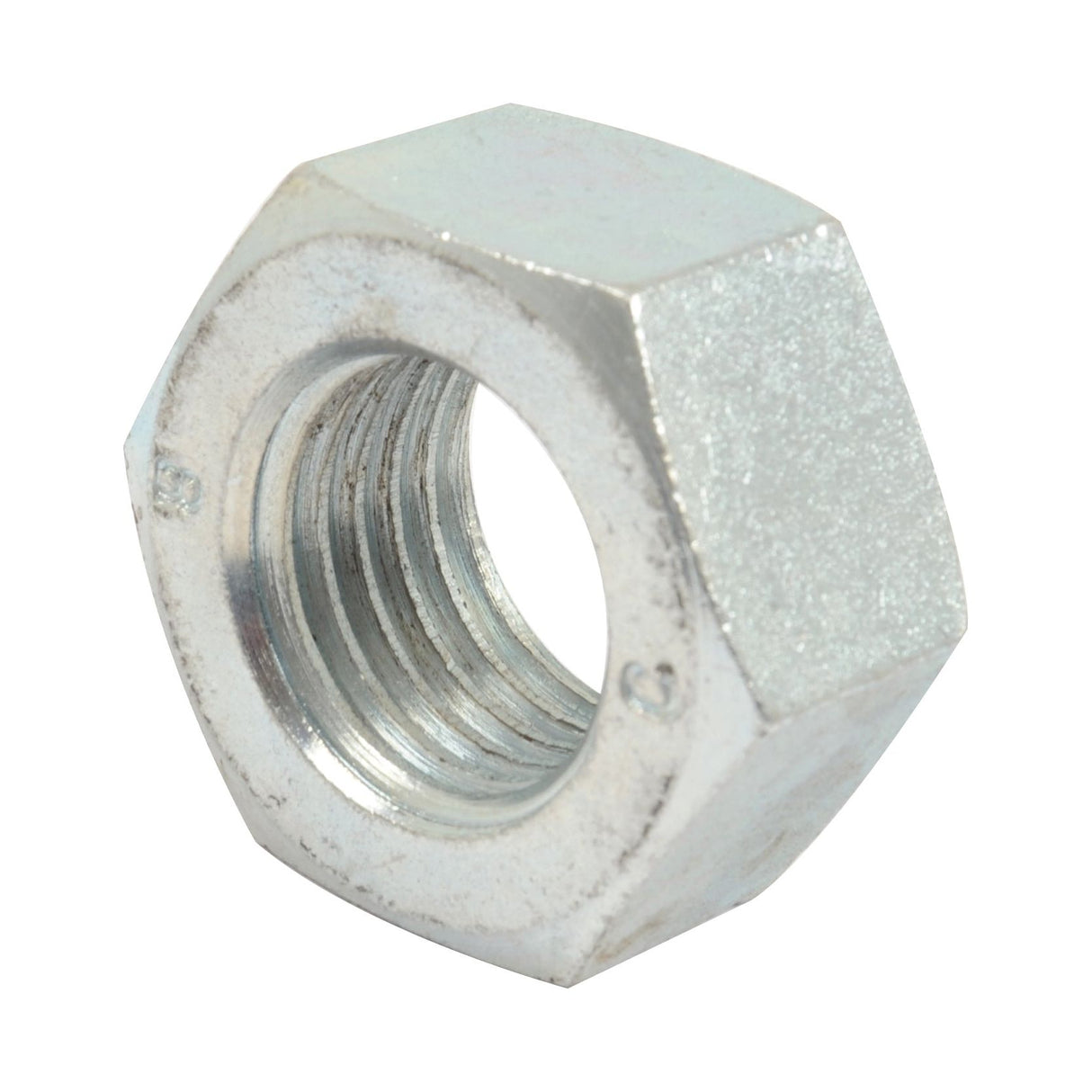 A close-up image of a Sparex Metric Hexagon Nut, M36x4.00mm (DIN 934) Metric Coarse, Sparex Part No.S.53826, showcasing its precise internal threading.