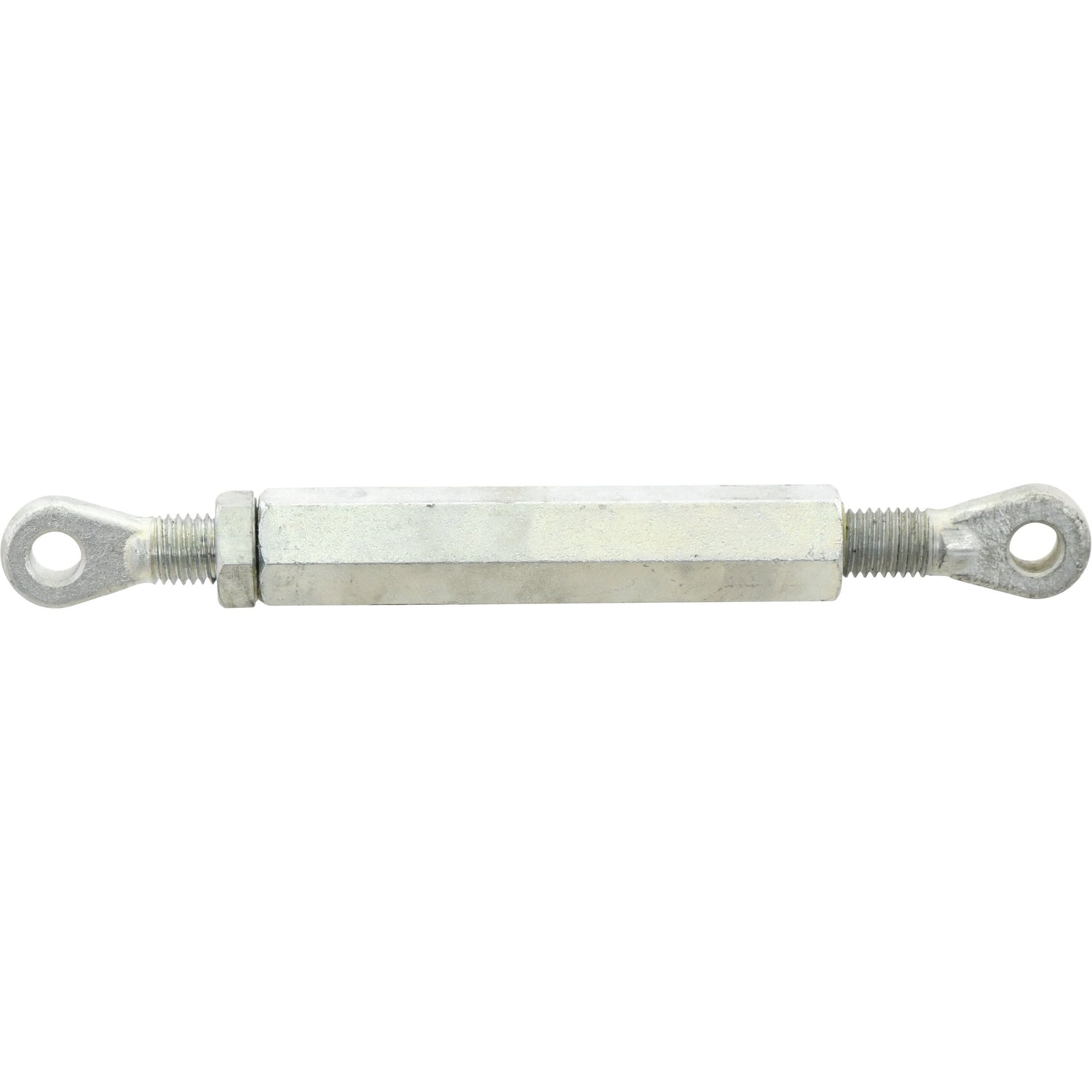 A Sparex Stabiliser Turnbuckle Assembly, part number S.5388, featuring eye bolts on each end and a thread length of 100mm. This 3/4" turnbuckle has an adjustable length ranging from a minimum of 10mm to a maximum of 349mm.