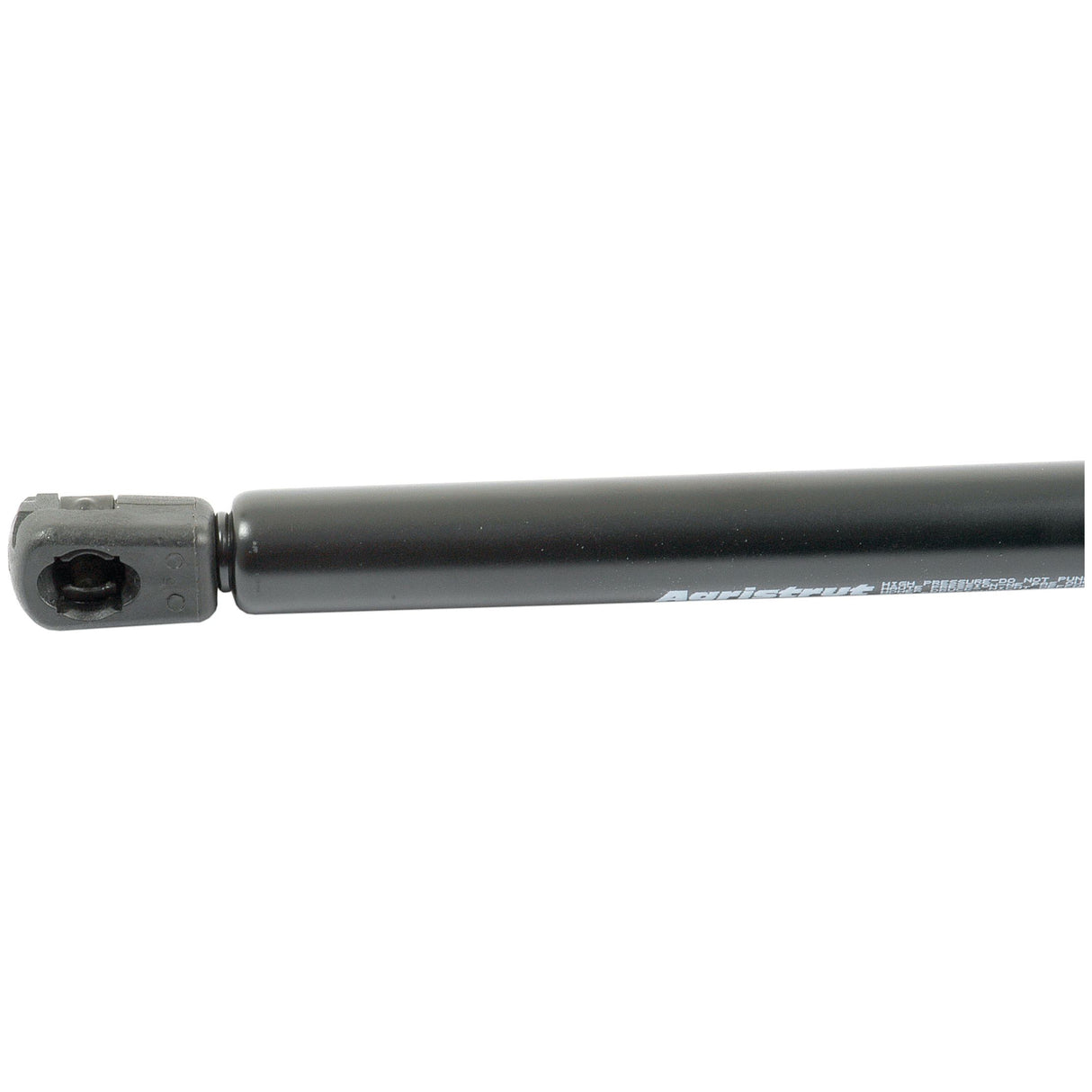 Close-up view of the Sparex Gas Strut (S.54535), featuring a black body with white text and a metal mounting end. The assembly includes a ball socket for secure attachment, and it measures 490mm in total length.