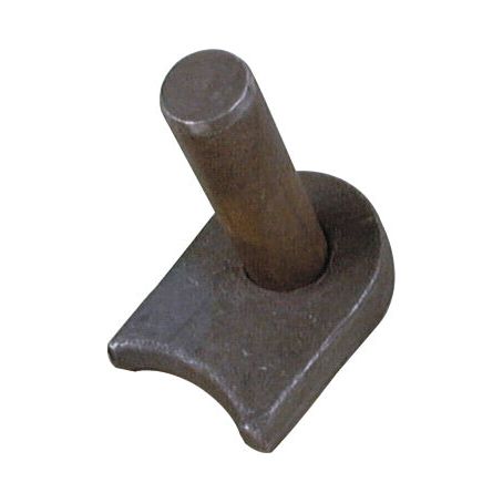 The Weld On Gate Hanger - Radius by Sparex (Sparex Part No. S.55500) is a metal latch bolt with a cylindrical handle, attached to a rectangular base featuring a U-shaped cutout at the bottom, specifically designed for use with a Pin Ø19mm.