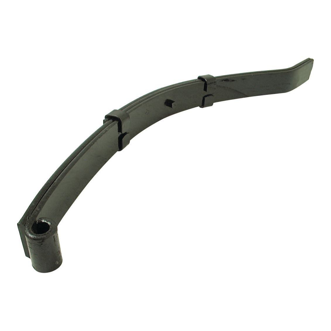 The Sparex Trailer Leaf Spring (7) - S.55904 is a robust component for automotive suspension systems, featuring a slightly curved black design with 7 leaves and metal clamps, capable of supporting up to 1800 KG per pair.