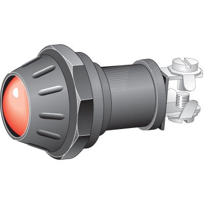 A close-up illustration of the Sparex Panel and Dashboard Light (Halogen), S.56039, featuring a red cap designed for panel mounting, showcasing its polycarbonate housing and the securing mechanism at the base.