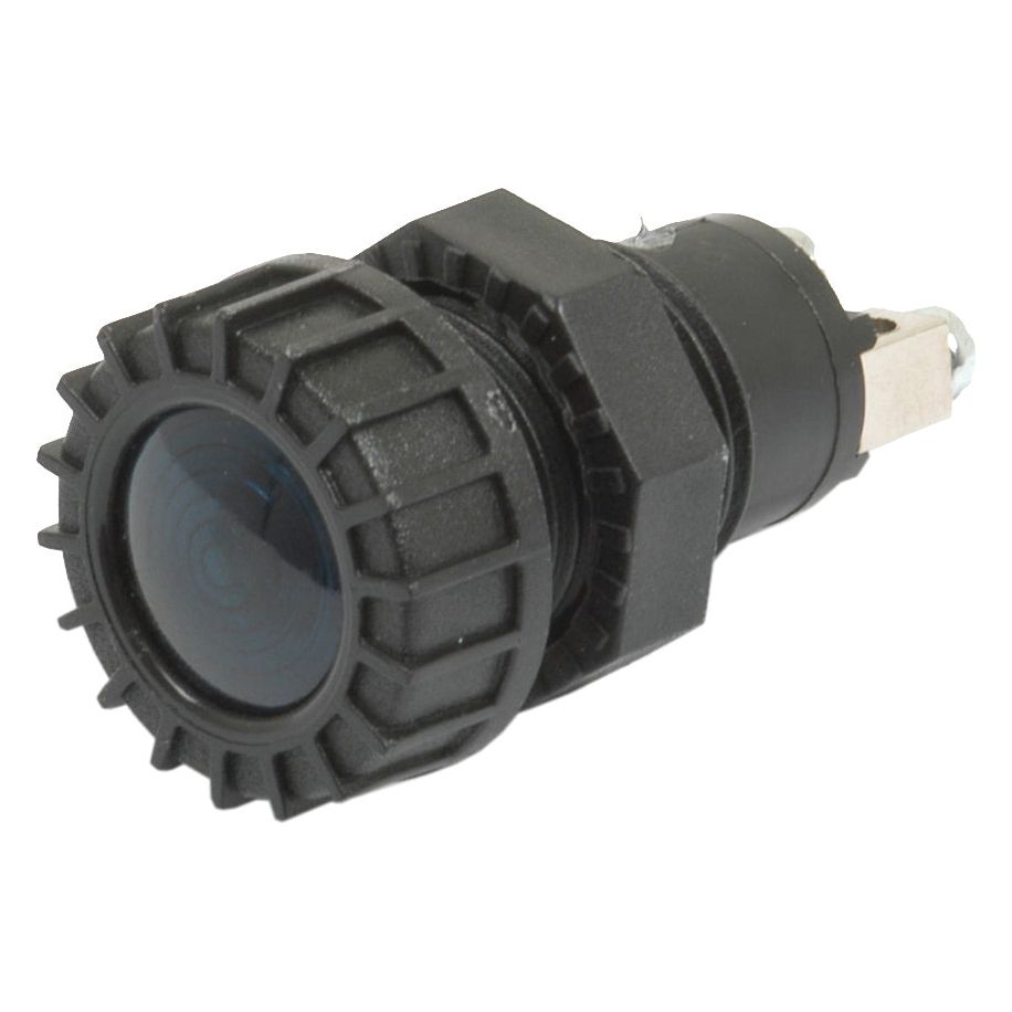 Close-up of a Sparex Panel and Dashboard Light (Halogen) featuring a blue 12V round polycarbonate button with metallic connectors at the back.