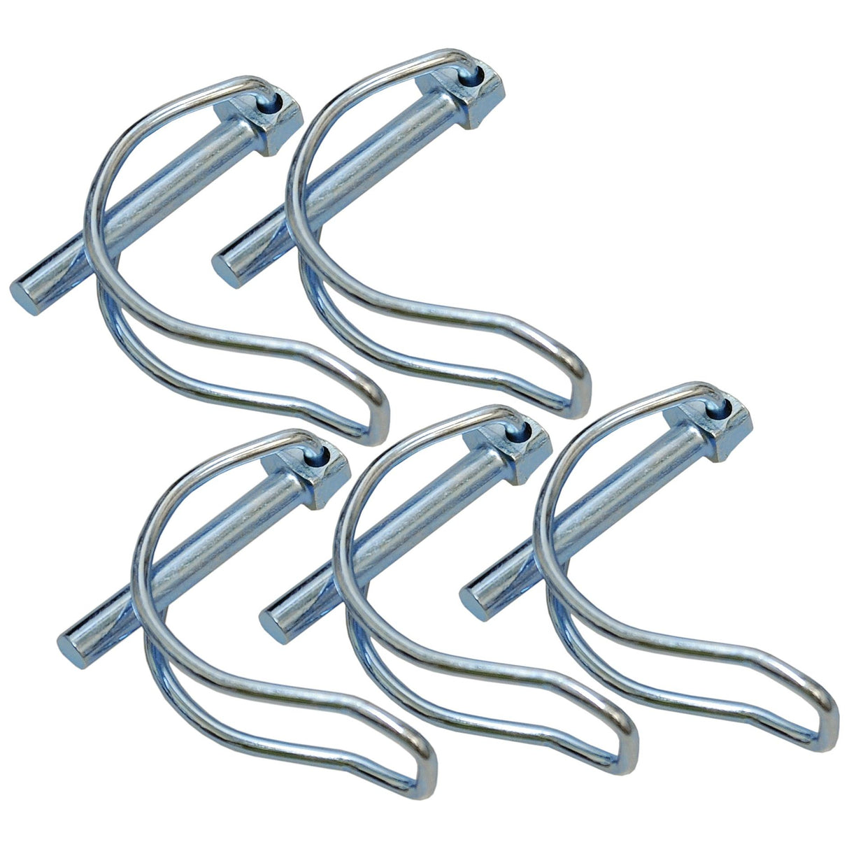 Five Sparex Pipe Linch Pins (Pin Ø6mm x 40mm), arranged in two overlapping rows against a white background, ideal for use with Agripak equipment. Sold under Sparex Part No. S.56678, each set includes five pins with an attached ring loop.