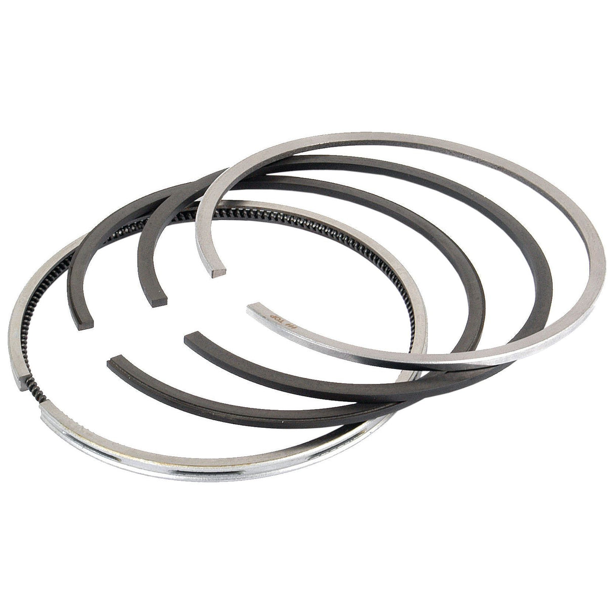 A chrome-plated set of Piston Ring Std. (Sparex Part No. S.58894) by Sparex, arranged in an overlapping manner on a white background.