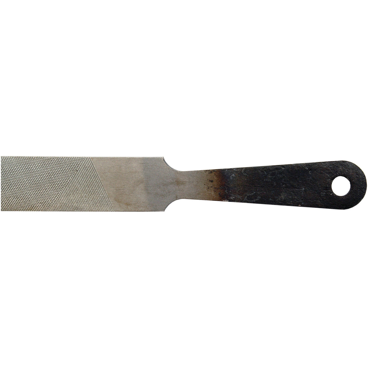 An image of the FILE (S.5856 REAPER) AGRIPAK by Sparex, featuring a smooth, rectangular blade and a dark, worn handle with a hole near its end (Sparex Part No.S.5889).