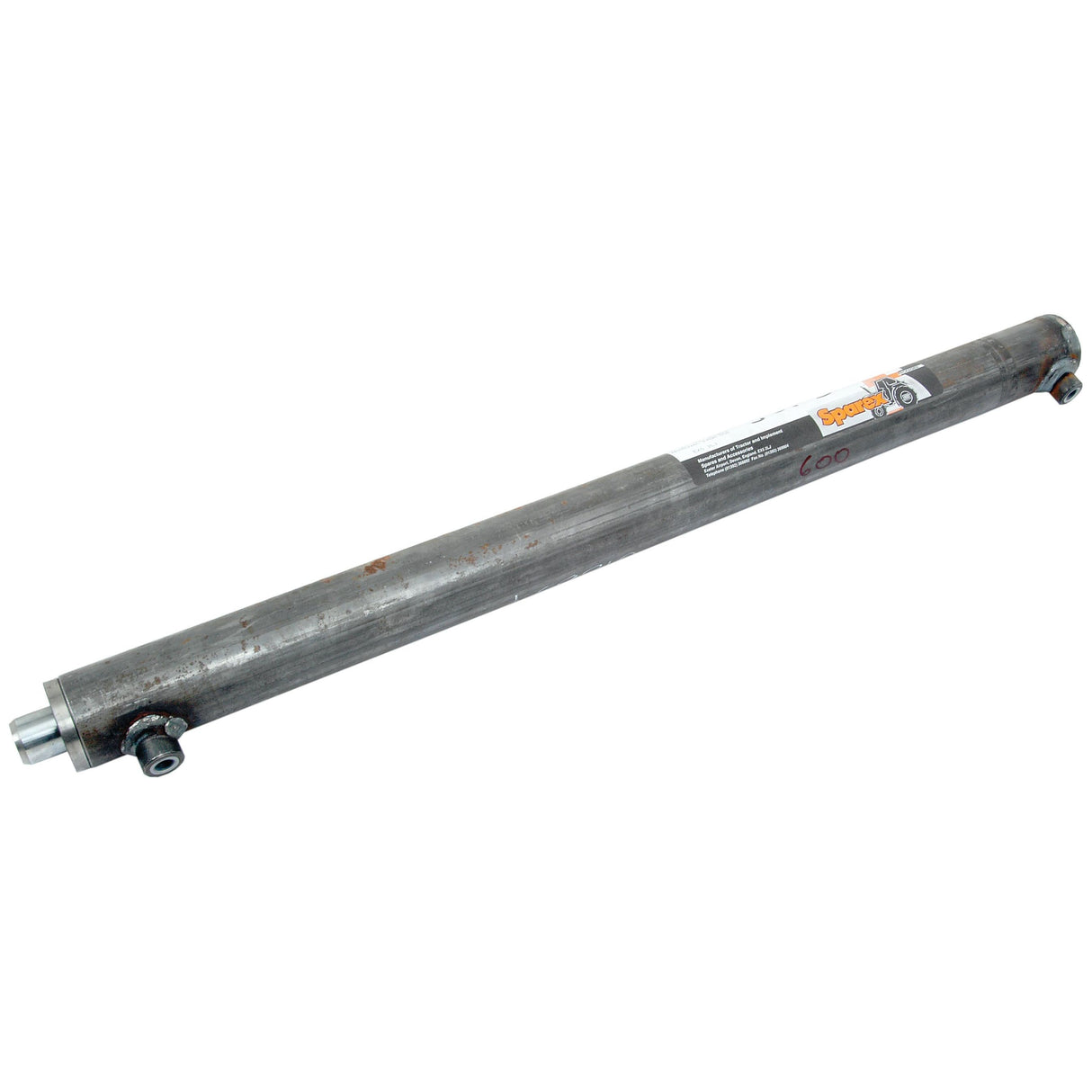 A cylindrical metal hydraulic double acting cylinder without ends, measuring 25 x 40 x 600mm and featuring a Sparex label identified by Part No. S.59210.
