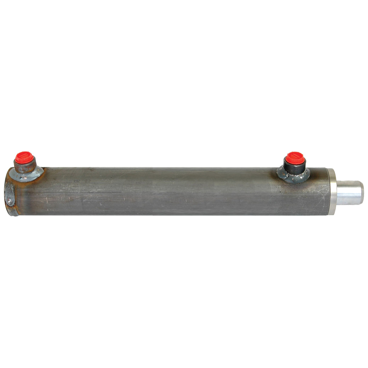 The Sparex Hydraulic Double Acting Cylinder Without Ends (30 x 50 x 400mm, Part No. S.59221) is a precisely engineered metal hydraulic cylinder featuring optimized stroke and bore for accurate linear motion control, complete with red and black port caps.