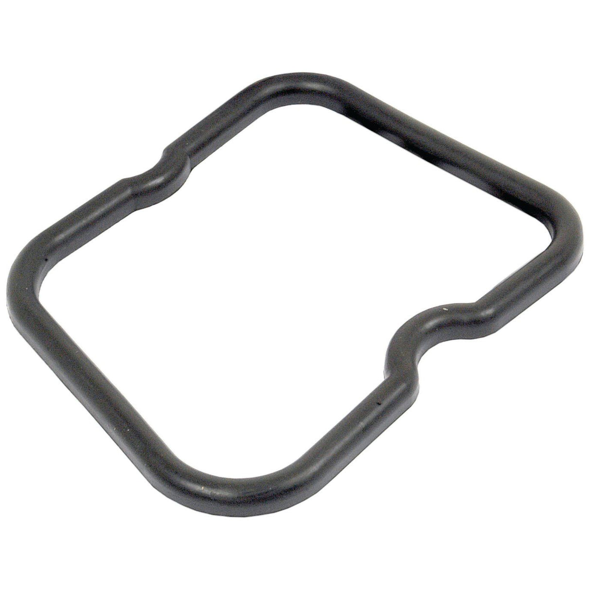 A black rubber gasket, resembling a square with rounded edges and featuring a slight indentation on one side, that is compatible with Sparex components. Product Name: Rocker Cover Gasket | Sparex Part No.S.59504.