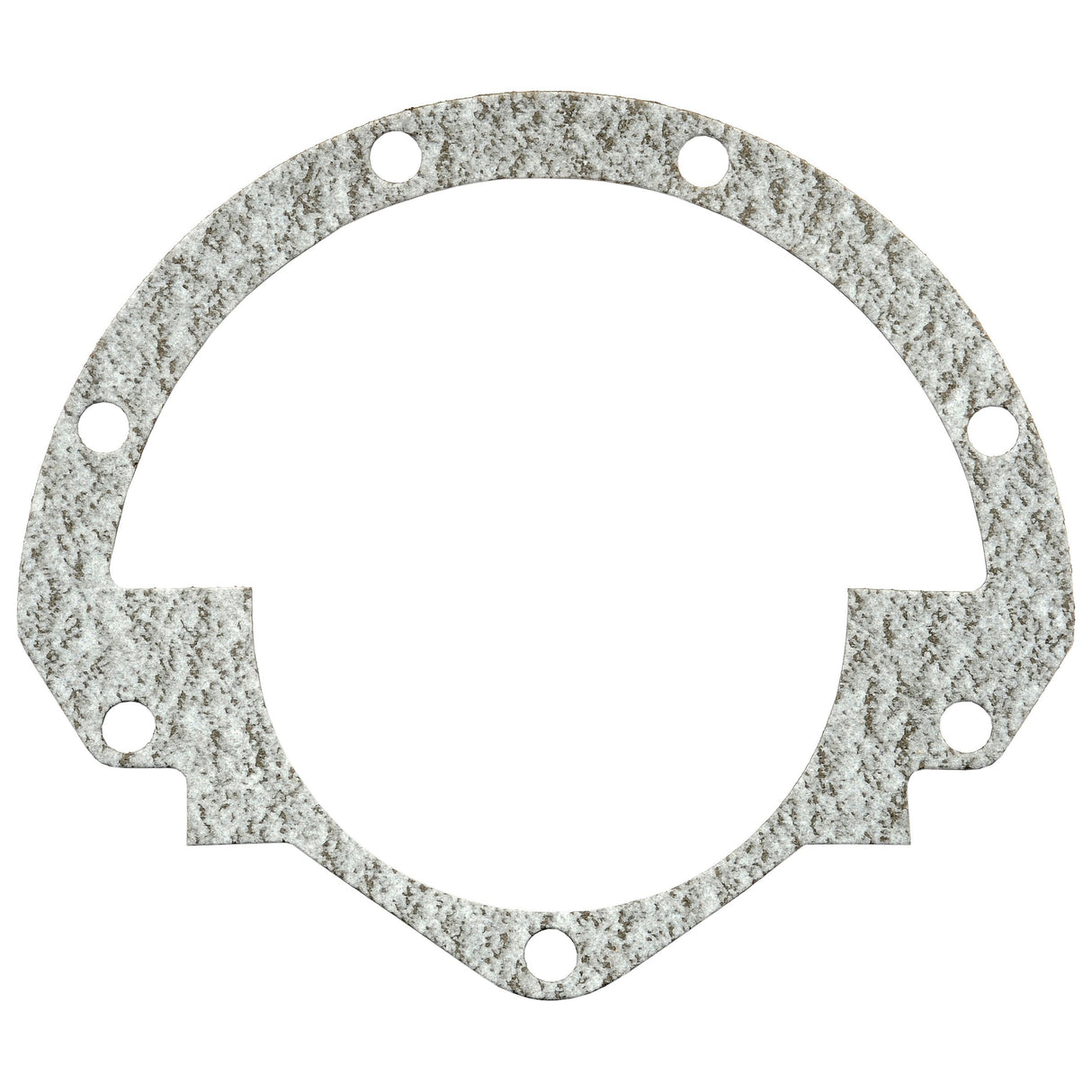 The Rope Seal Housing Gasket for a 4-cylinder Perkins Engine, branded by Sparex under part number S.59696, features a circular design with six evenly spaced holes around its perimeter and a partial cutout at the bottom. The textured, speckled surface enhances its suitability for Perkins Engines.
