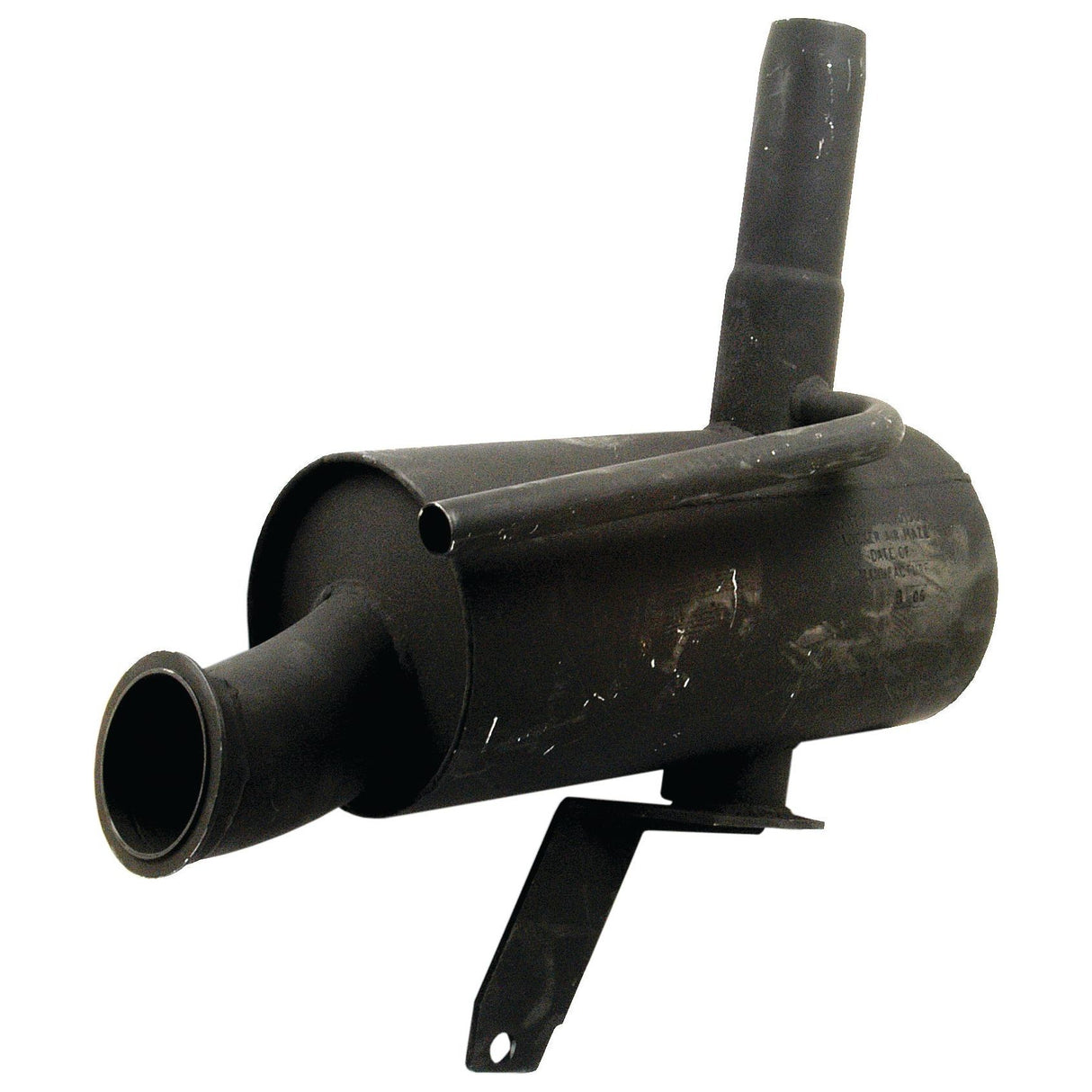 The Sparex Silencer - Underhood - S.65313 is a black metal automotive muffler with a cylindrical main body and two exhaust pipes extending from each end, coated in heat-resistant paint.