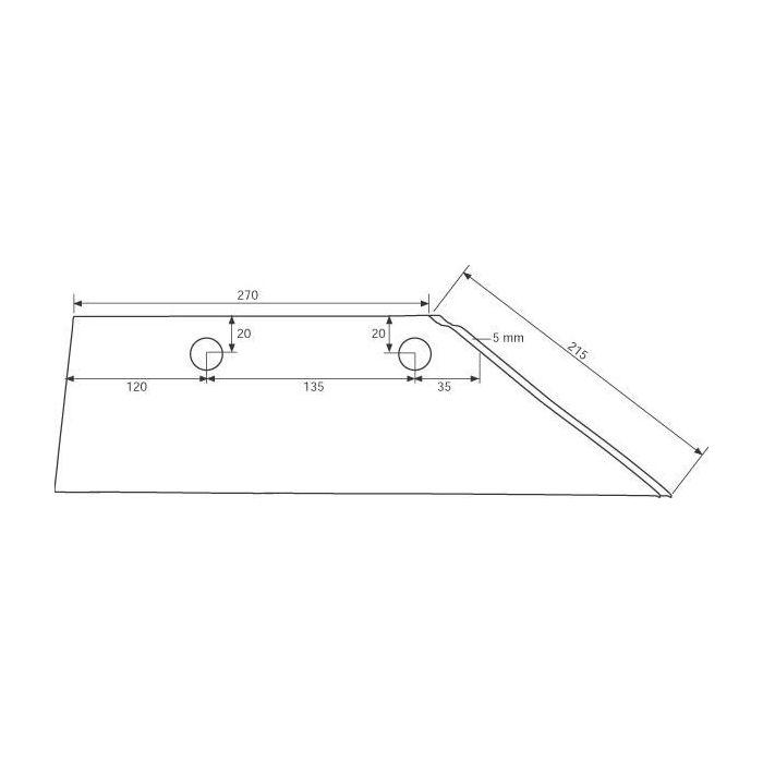 Line drawing of the Lemken - Divisible Share R/H - 335 2020 with labeled measurements, including details in millimeters. The SB43 Body features two circular holes, an angled edge, and varying widths.