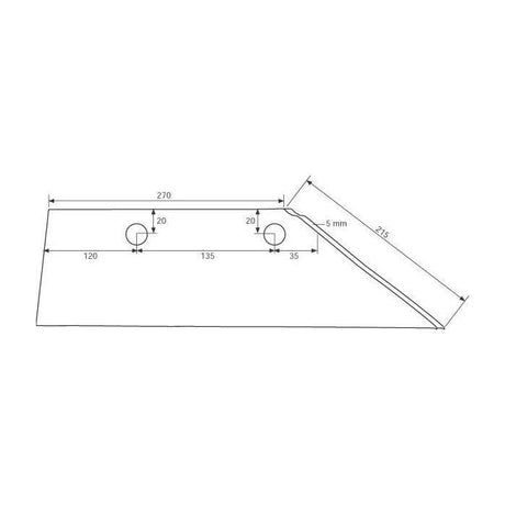 Line drawing of the Lemken - Divisible Share R/H - 335 2020 with labeled measurements, including details in millimeters. The SB43 Body features two circular holes, an angled edge, and varying widths.