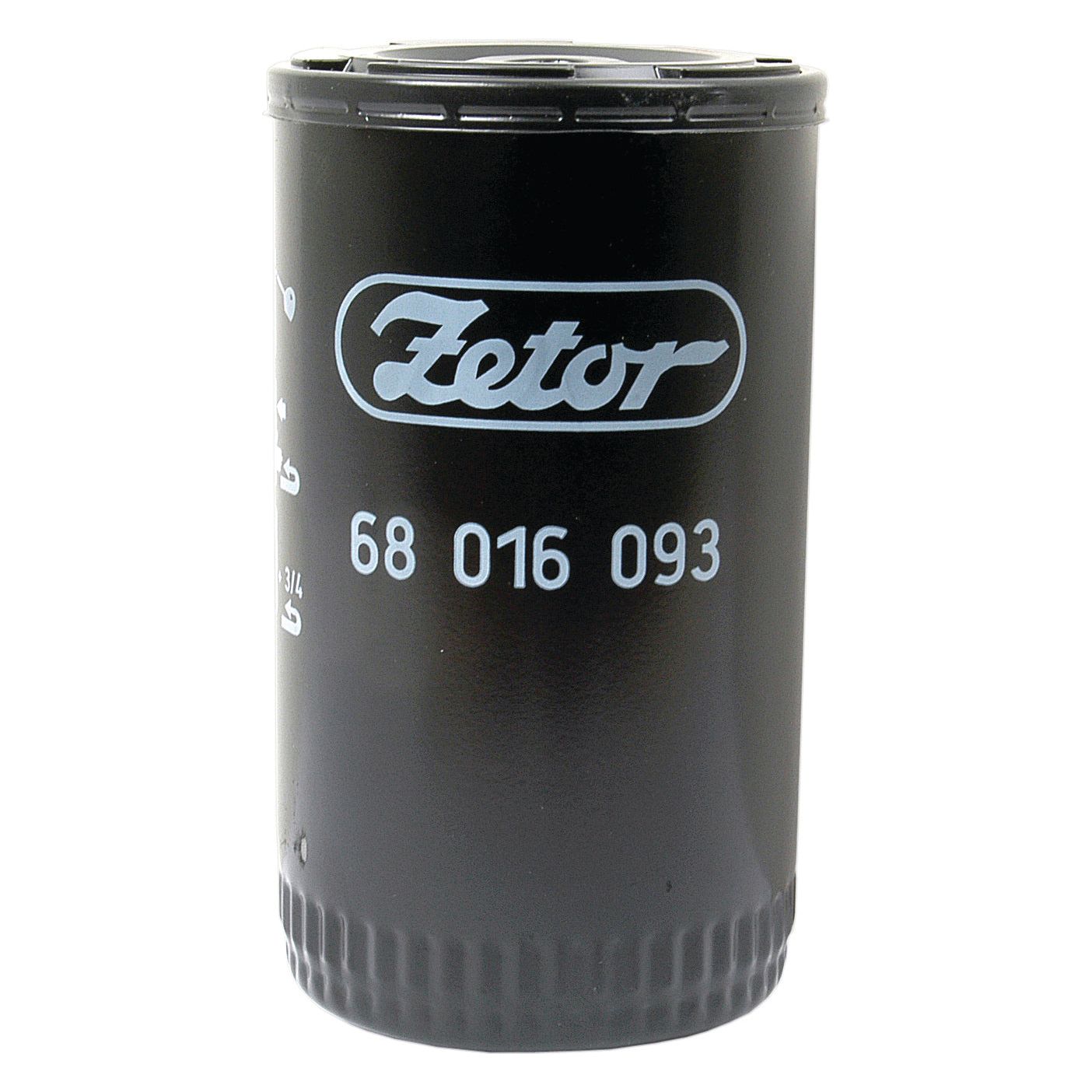 A black, cylindrical oil filter from Sparex, compatible with Ford/New Holland Tractors, featuring the part number "Zetor 68 016 093" and additional white markings on its surface. This product is known as the Oil Filter - Spin On - LF739 and carries the Sparex Part No. S.68723.