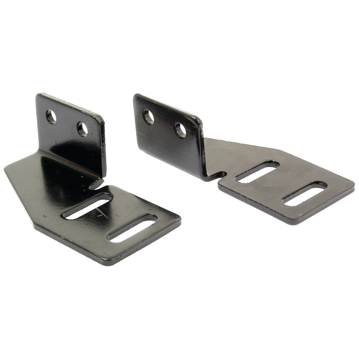 Two black metal Sparex Seat Brackets (Sparex Part No. S.71655) with bolt holes and elongated slots for adjustable fastening, perfect for various applications.