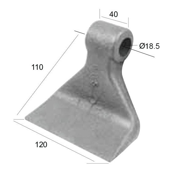 The Sparex Hammer Flail is meticulously designed with a top width of 40mm, a bottom width of 120mm, an 18.5mm diameter hole, and a radius of 110mm, making it an ideal replacement for Alpego and Omarv machinery.