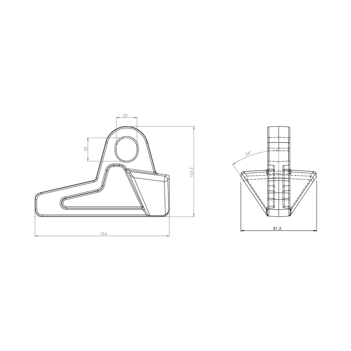 Engineering technical drawing of a mechanical part with detailed measurements and dimensions, including side and front views, featuring the Sparex Mounting Eye - Weld On, Hole Ø25mm (Sparex Part No. S.72549).