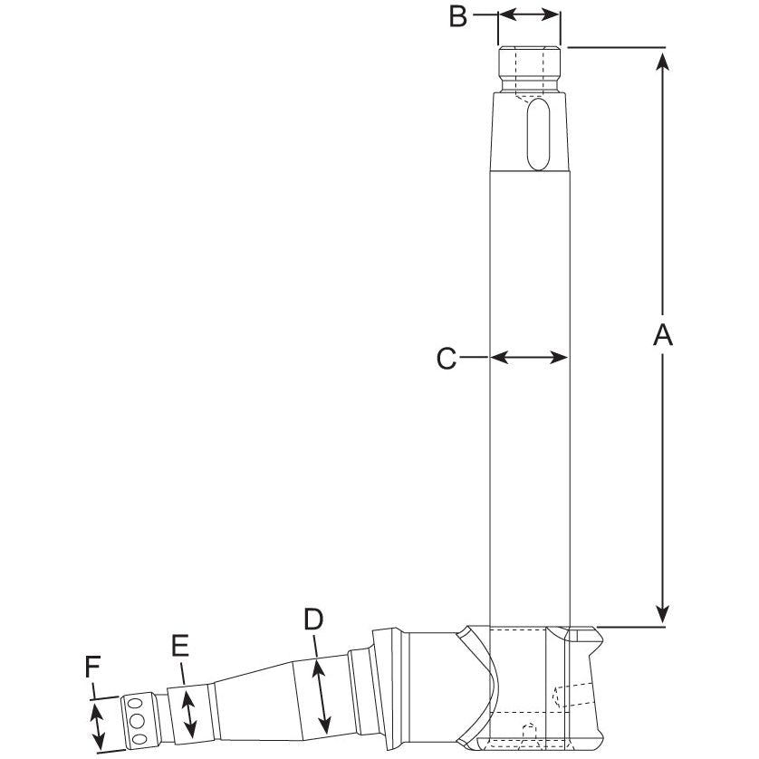 Technical drawing of the Spindle LH for Deutz-Fahr machinery (Sparex Part No.S.74897), with labeled dimensions A through F, indicating various measurements and sections of the structure.
