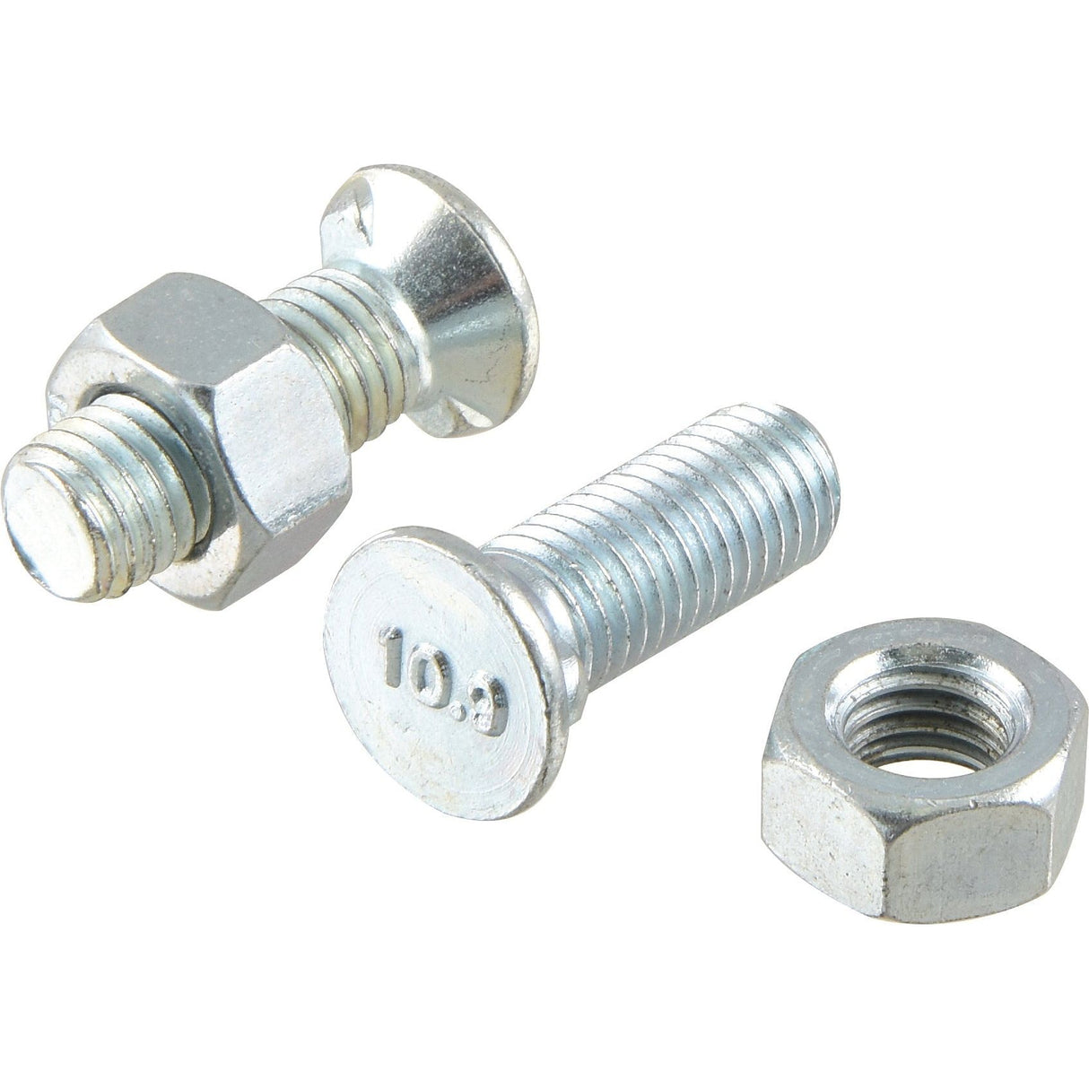 Here is the revised sentence:
The Countersunk Head Bolt 2 Nibs With Nut (TF2E) from Sparex features two bolts with hexagonal nuts, one assembled and one disassembled, highlighting detailed metal threading. The precision in design is evident in the countersunk head bolt. Available at Sparex for all your metric fitting needs, this high-tensile strength bolt comes under part number S.76082.
