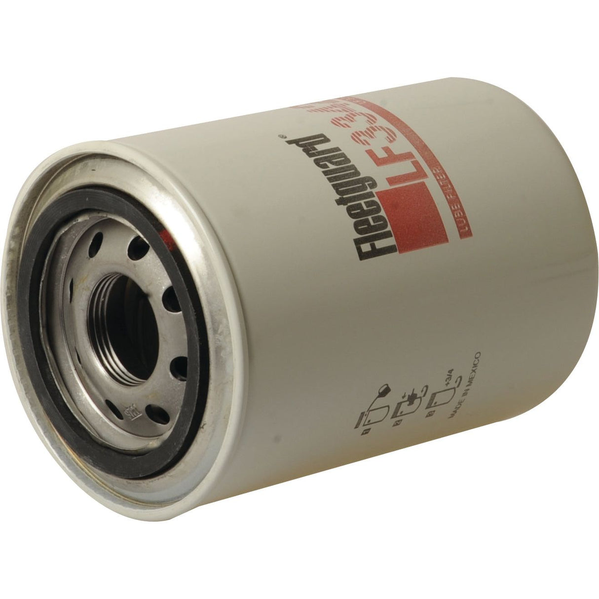 Image of a cylindrical oil filter with text "Sparex LF3342" on its side. The filter has a metal exterior with multiple holes and a threaded central hole, featuring a thread size 11/8 - 16 UN-2B.