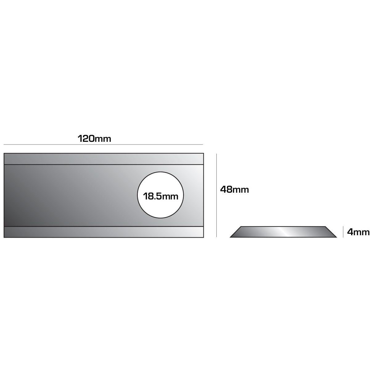 Mower Blade - Twisted blade, top edge sharp & parallel -  120 x 48x4mm - Hole⌀18.5mm  - RH -  Replacement for Vicon, Fella, Lely, Pottinger, Kuhn, New Holland
 - S.77075 - Farming Parts